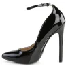Women Sexy High Heels Ankle Strap Black Pointed Toe Sequins Sexy Pump Shoes