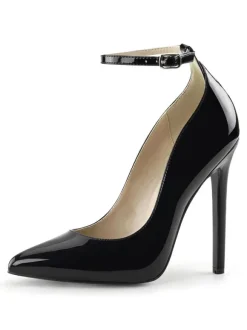 Women Sexy High Heels Ankle Strap Black Pointed Toe Sequins Sexy Pump Shoes