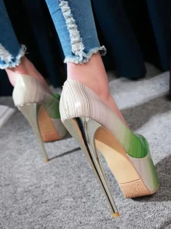 Women Sexy High Heels Green Round Toe Sexy Shoes