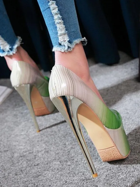Women Sexy High Heels Green Round Toe Sexy Shoes