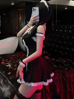 Women Sexy Maid Costume Women's Dress Knee-high Socks Servant Girl Costumes
