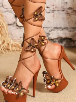 Women Sexy Sandals Black PU Leather Open Toe 2