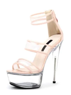 Women Sexy Sandals For Women Black PU Leather Peep Toe Stiletto Heel Ankle Strap Heels
