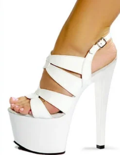 Women Sexy Sandals White Platform Open Toe Buckle Detail High High Sandals