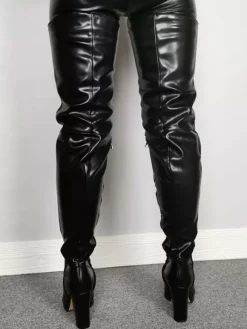 Women Sexy Thigh High Boots Round ToeChunky Heel Rave Club Black Over The Knee Boots