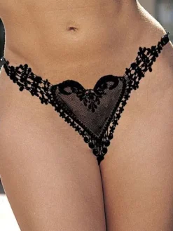 Women Sexy Thong Lace Heart Nylon Sheer T Back
