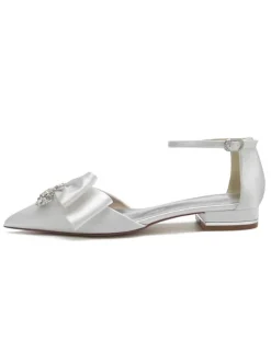 Women's Flat Ankle Strap Bridal Shoes in Satin