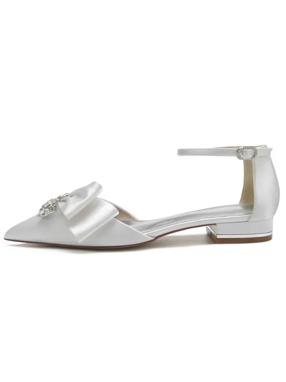 Women's Flat Ankle Strap Bridal Shoes in Satin