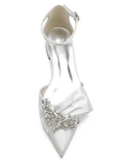 Women's Flat Ankle Strap Bridal Shoes in Satin