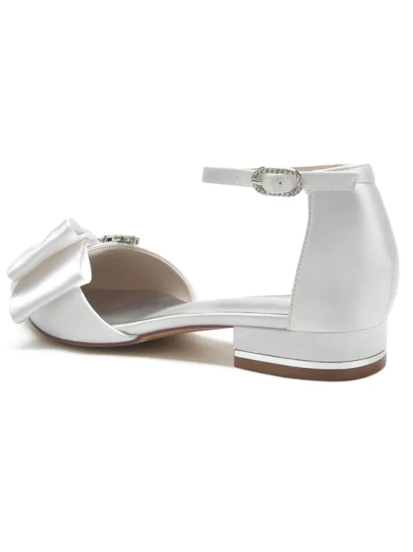 Women's Flat Ankle Strap Bridal Shoes in Satin