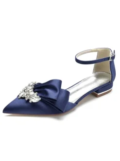Women's Flat Ankle Strap Bridal Shoes in Satin
