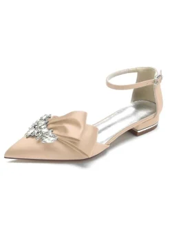 Women's Flat Ankle Strap Bridal Shoes in Satin