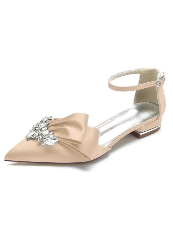 Women's Flat Ankle Strap Bridal Shoes in Satin