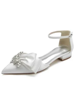 Women's Flat Ankle Strap Bridal Shoes in Satin
