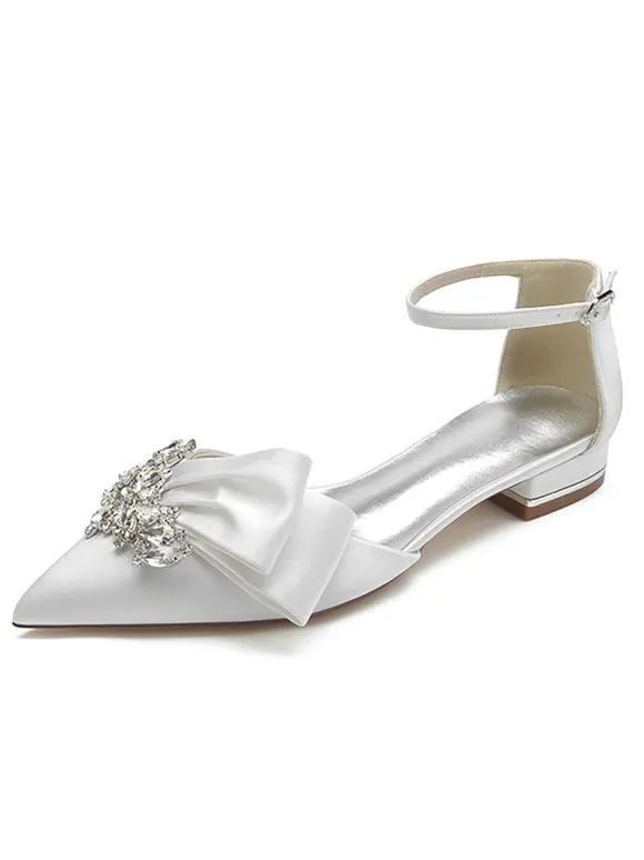 Women's Flat Ankle Strap Bridal Shoes in Satin
