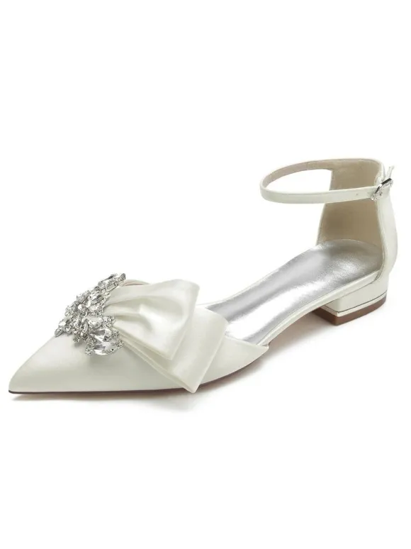 Women's Flat Ankle Strap Bridal Shoes in Satin