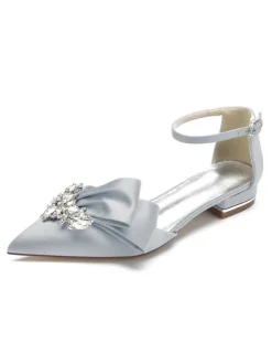 Women's Flat Ankle Strap Bridal Shoes in Satin