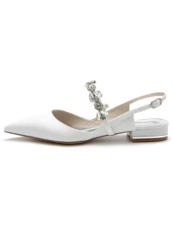 Women's Flat Bridal Shoes Mary Jane Rhinestones Slingback Pumps