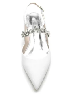 Women's Flat Bridal Shoes Mary Jane Rhinestones Slingback Pumps