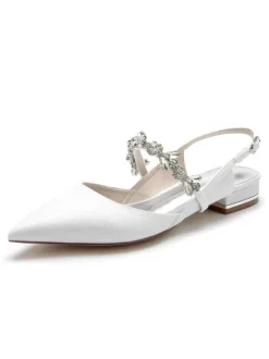 Women's Flat Bridal Shoes Mary Jane Rhinestones Slingback Pumps