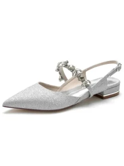Women's Flat Bridal Shoes Mary Jane Rhinestones Slingback Pumps