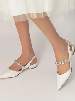 Women's Flat Bridal Shoes Mary Jane Rhinestones Slingback Pumps