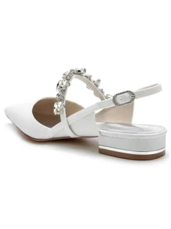 Women's Flat Bridal Shoes Mary Jane Rhinestones Slingback Pumps