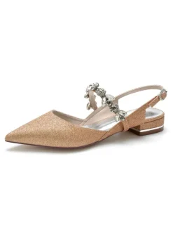 Women's Flat Bridal Shoes Mary Jane Rhinestones Slingback Pumps