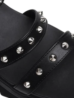 Women's Flatform Sandals Black Rivets PU Leather Gladiator Sandals