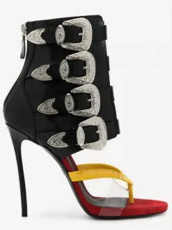 Women's Gladiator Sandals Flip Flop Rhinestones Buckle Detail High Heel Sandals