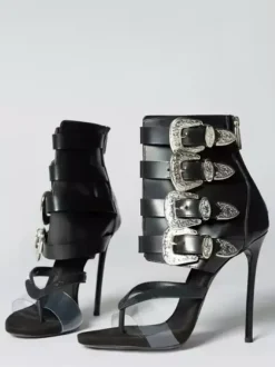 Women's Gladiator Sandals Flip Flop Rhinestones Buckle Detail High Heel Sandals