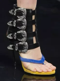 Women's Gladiator Sandals Flip Flop Rhinestones Buckle Detail High Heel Sandals