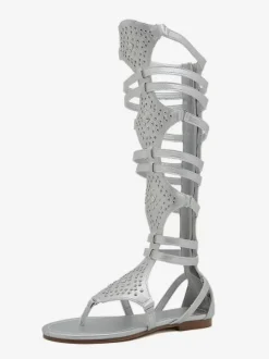 Women's Gladiator Sandals Silver Rivets Thong Flat Gladiator Sandals