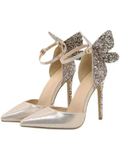 Women's Glitter Butterfly Sparkly Evening Heels