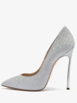 Women's Glitter High Heel Pumps Prom Shoes Silver Homecoming Shoes