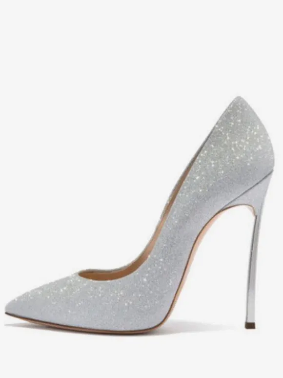 Women's Glitter High Heel Pumps Prom Shoes Silver Homecoming Shoes