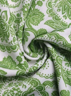 Women's Green Paisley Print High Low Maxi Skirt Smocked Waist Tiered Flowy Boho Summer Skirt With Tassel Tie