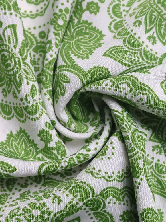 Women's Green Paisley Print High Low Maxi Skirt Smocked Waist Tiered Flowy Boho Summer Skirt With Tassel Tie