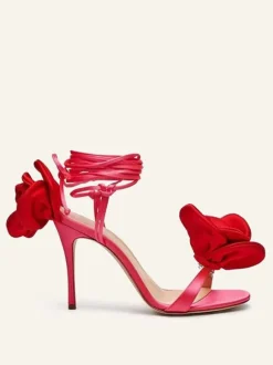 Women's Heeled Sandals Satin Flowers Detail Lace Up High Heel Party Shoes