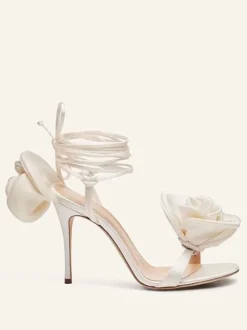 Women's Heeled Sandals Satin Flowers Detail Lace Up High Heel Party Shoes