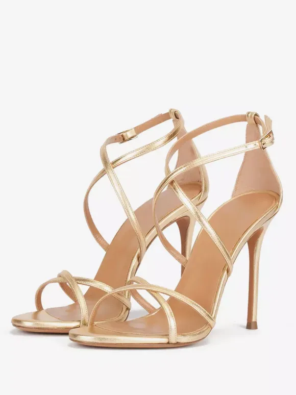 Women's Heel Sandals Metallic Round Toe Stiletto Heel Party Shoes