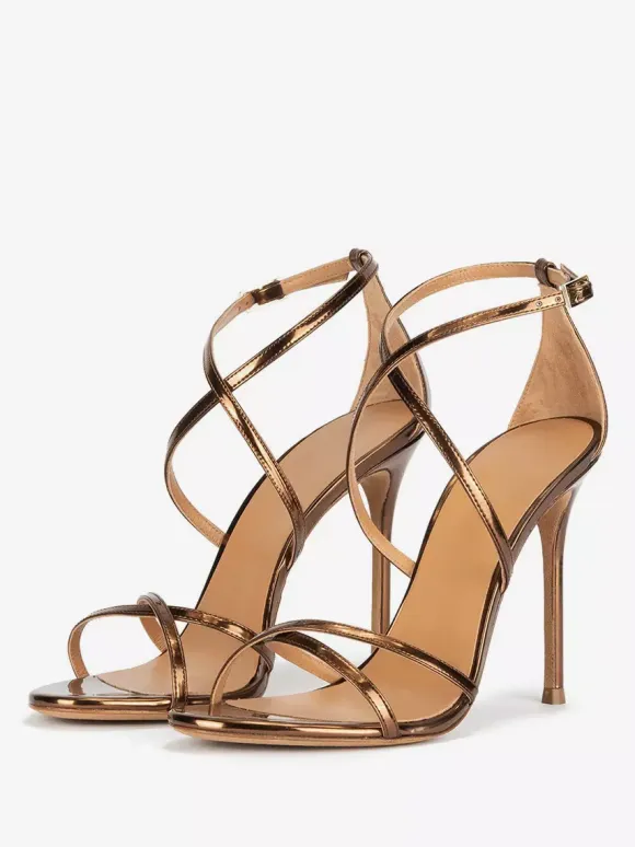Women's Heel Sandals Metallic Round Toe Stiletto Heel Party Shoes