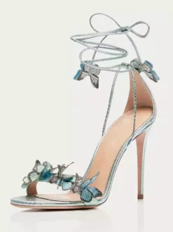 Women's Heel Sandals Open Toe Stiletto Heel Butterfly Detail Lace Up Prom Shoes