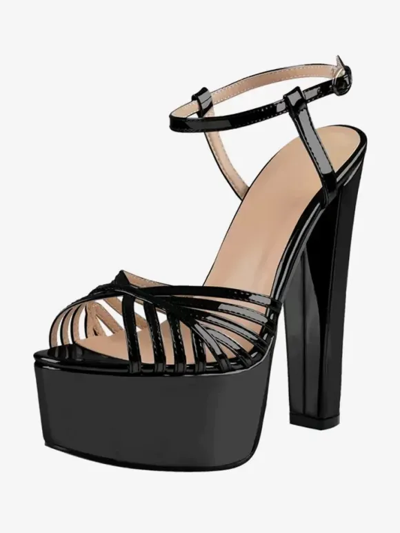Women's Heel Sandals Round Toe Chunky Heel Sandals PU Leather