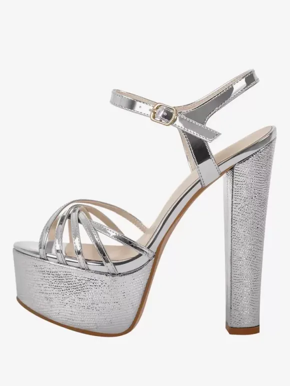 Women's Heel Sandals Round Toe Chunky Heel Sandals PU Leather