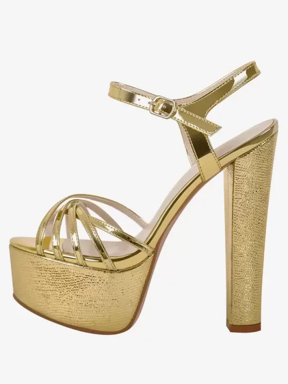 Women's Heel Sandals Round Toe Chunky Heel Sandals PU Leather