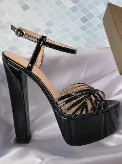 Women's Heel Sandals Round Toe Chunky Heel Sandals PU Leather