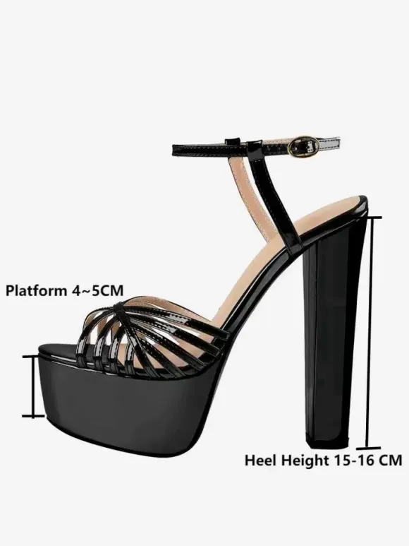 Women's Heel Sandals Round Toe Chunky Heel Sandals PU Leather