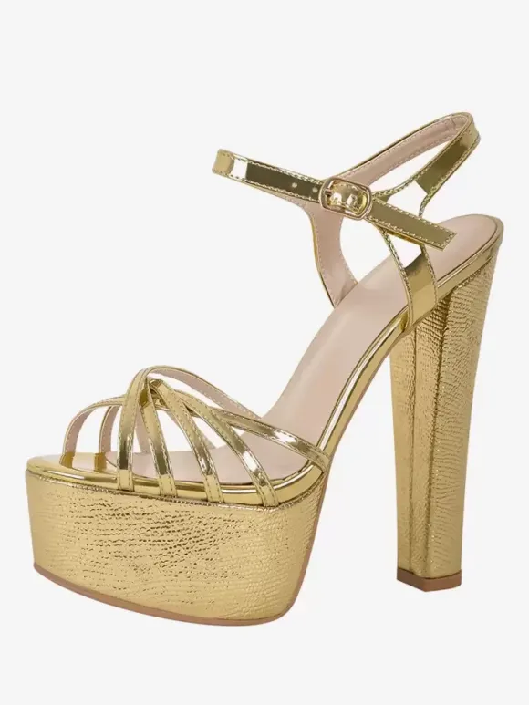 Women's Heel Sandals Round Toe Chunky Heel Sandals PU Leather