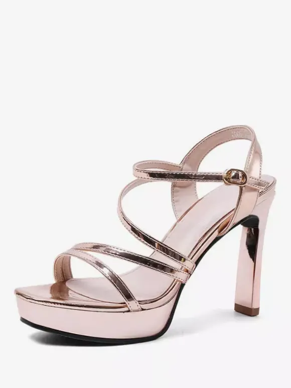 Women's Heel Sandals Square Toe Sandals Chunky Heel Patent PU Upper